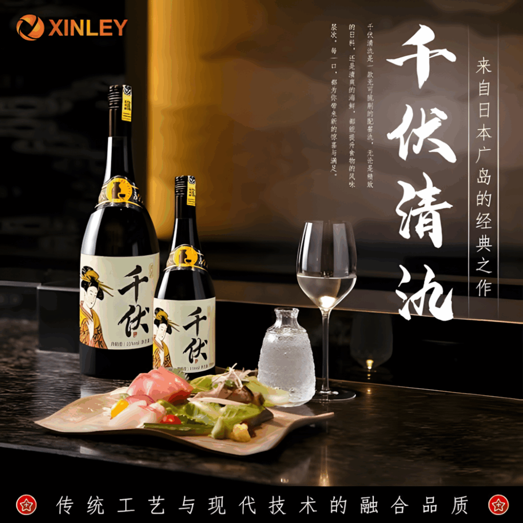 Elegant Asian wine presentation with sashimi platter