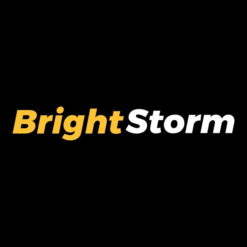 BrightStorm logo in yellow on black background